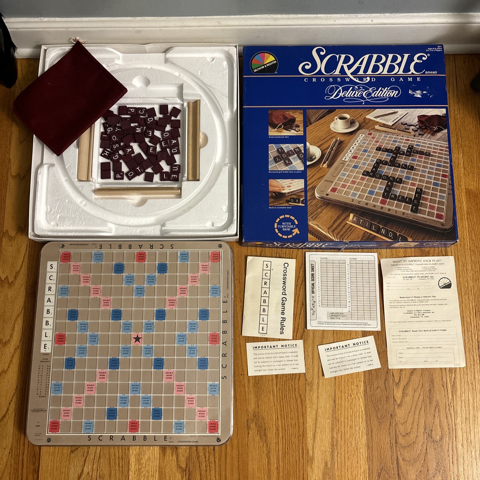 Scrabble Deluxe Rotating Turntable Board Game 1987-only 68 Letters and 3 trays