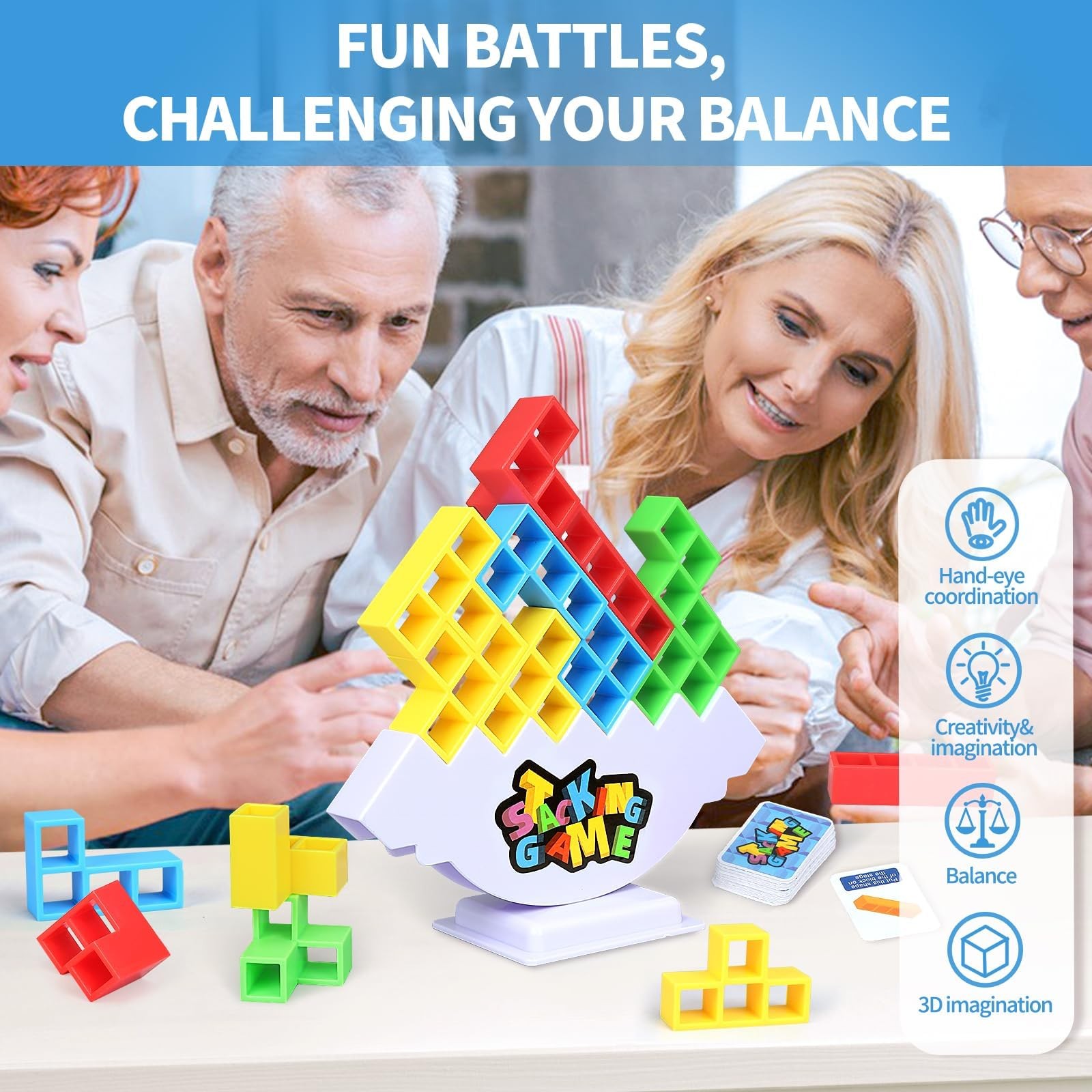 48PCS Tetra Stack Game for Adults & Kids Balance Toy for Family Fun