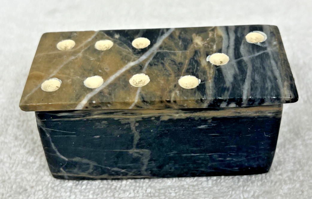 Vintage Handmade Carved Marble Stone Domino Set Box And 27 Pieces