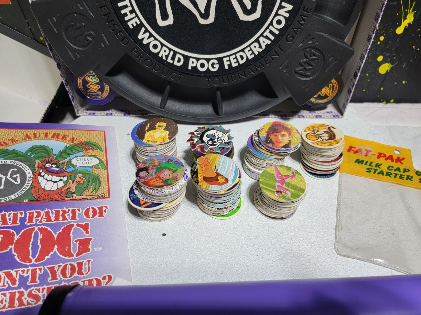 94 Pog the Game “World Pog Federation” VTG Milton Bradley 205 POG 4 Metal SLMRS