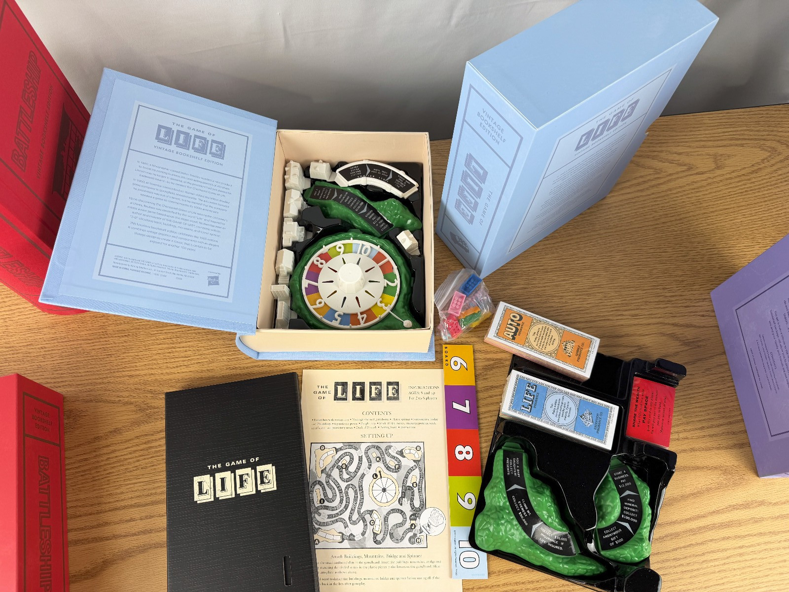Battleship, Life, Taboo Vintage Board Game Bookshelf Collection Open Box
