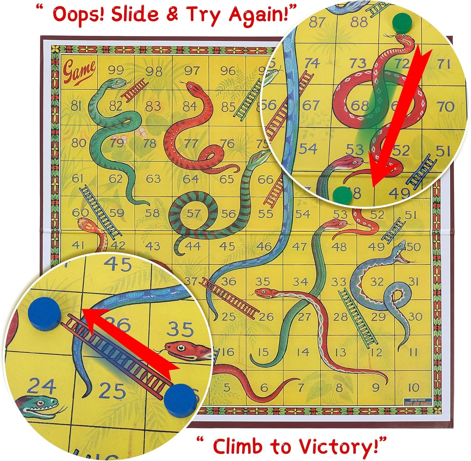 Classic Snakes and Ladders Board Game – Foldable Family Board Game with Dice …