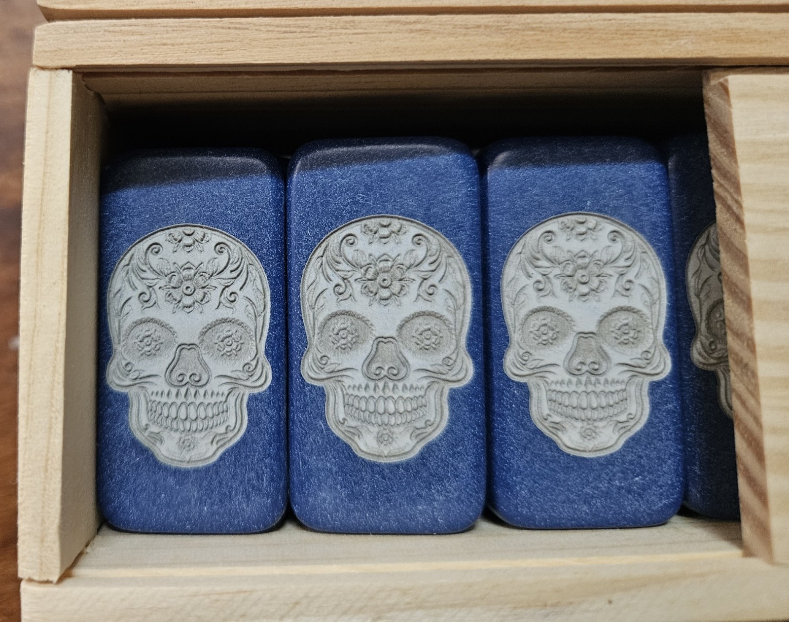 Double 6 Domino Set of SUGAR SKULL Dominoes IVORY, BLUE, RED, or BLACK