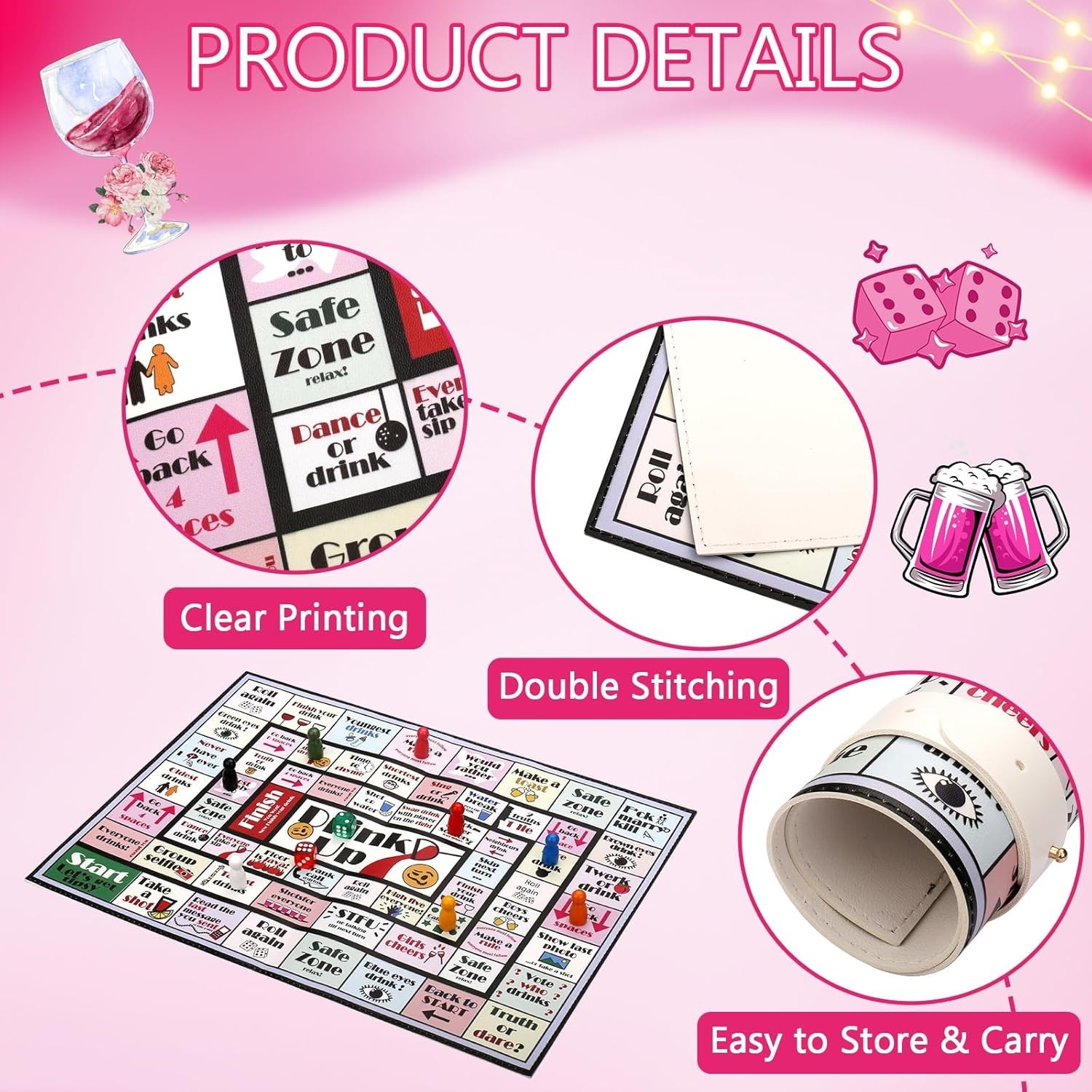 Drinking Board Games for Adults Girls Night,Waterproof Leather Mat Drinking G…