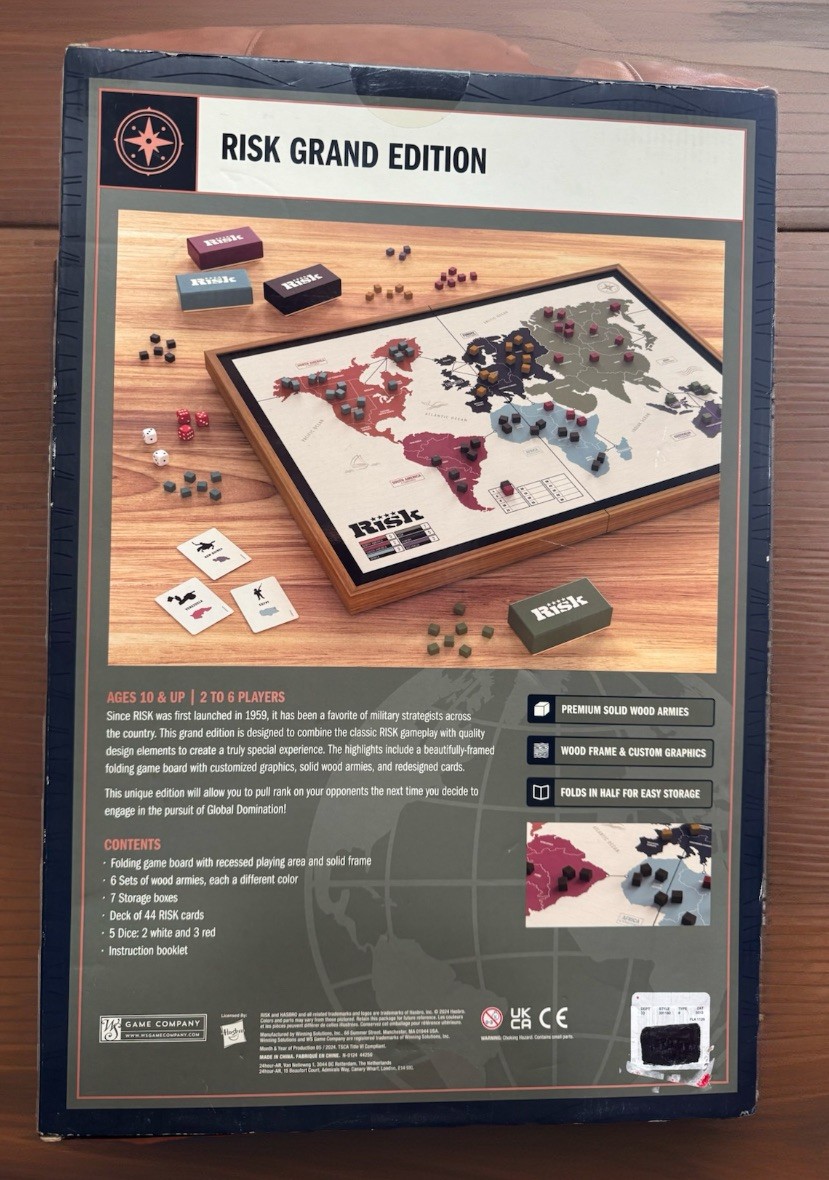 RISK Grand Edition Deluxe Wood Board Game – WS Game Company – BRAND NEW-Sealed