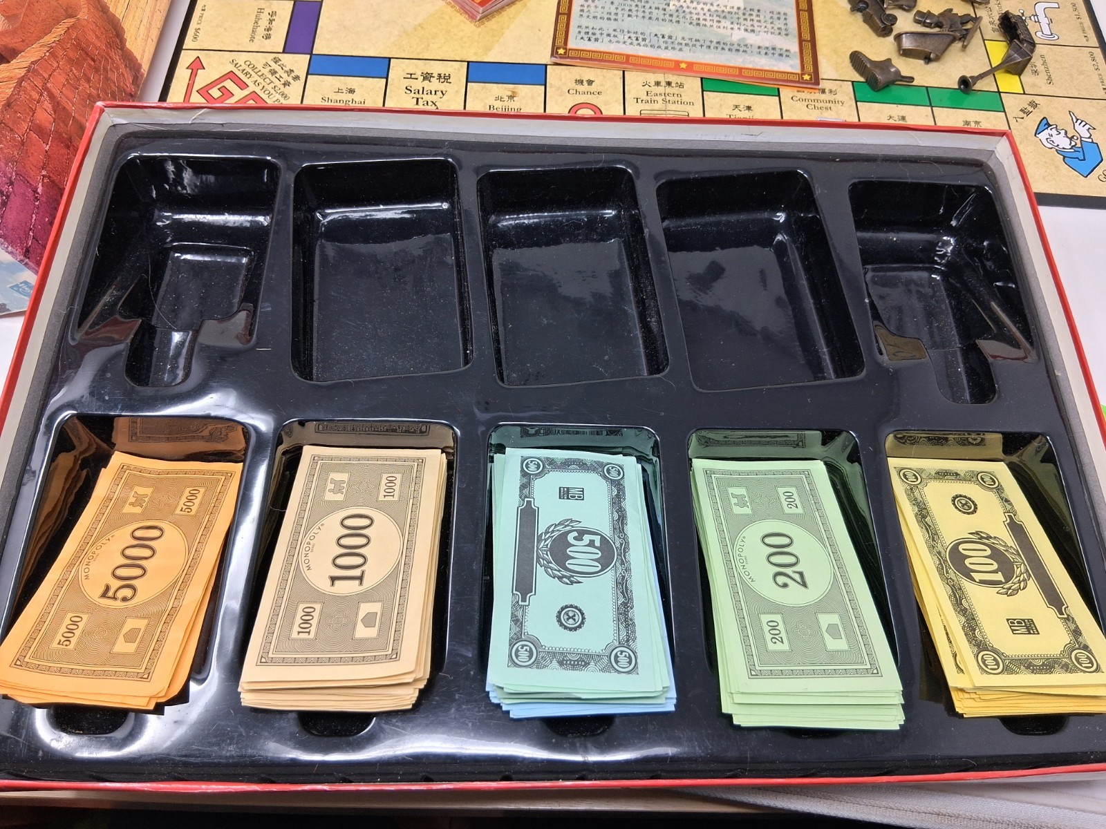 China Edition 2001 Monopoly Game Chinese Hasbro Bilingual Red Box INCOMPLETE !!!