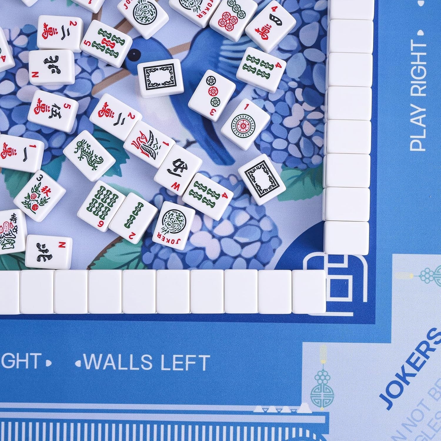 Blue American Learning Mahjong Mat (33”X33”) with Black Carrying Bag, Anti-Slip,
