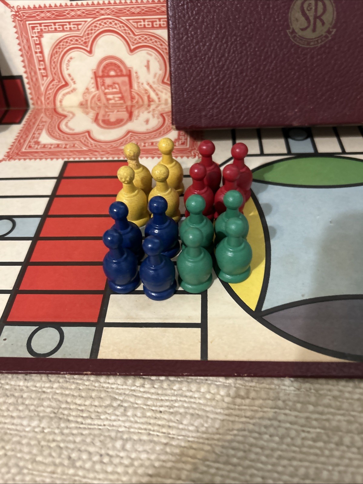 Vtg 1989 Milton Bradley Deluxe Edition Parcheesi Board Pieces, & Shakers No Box