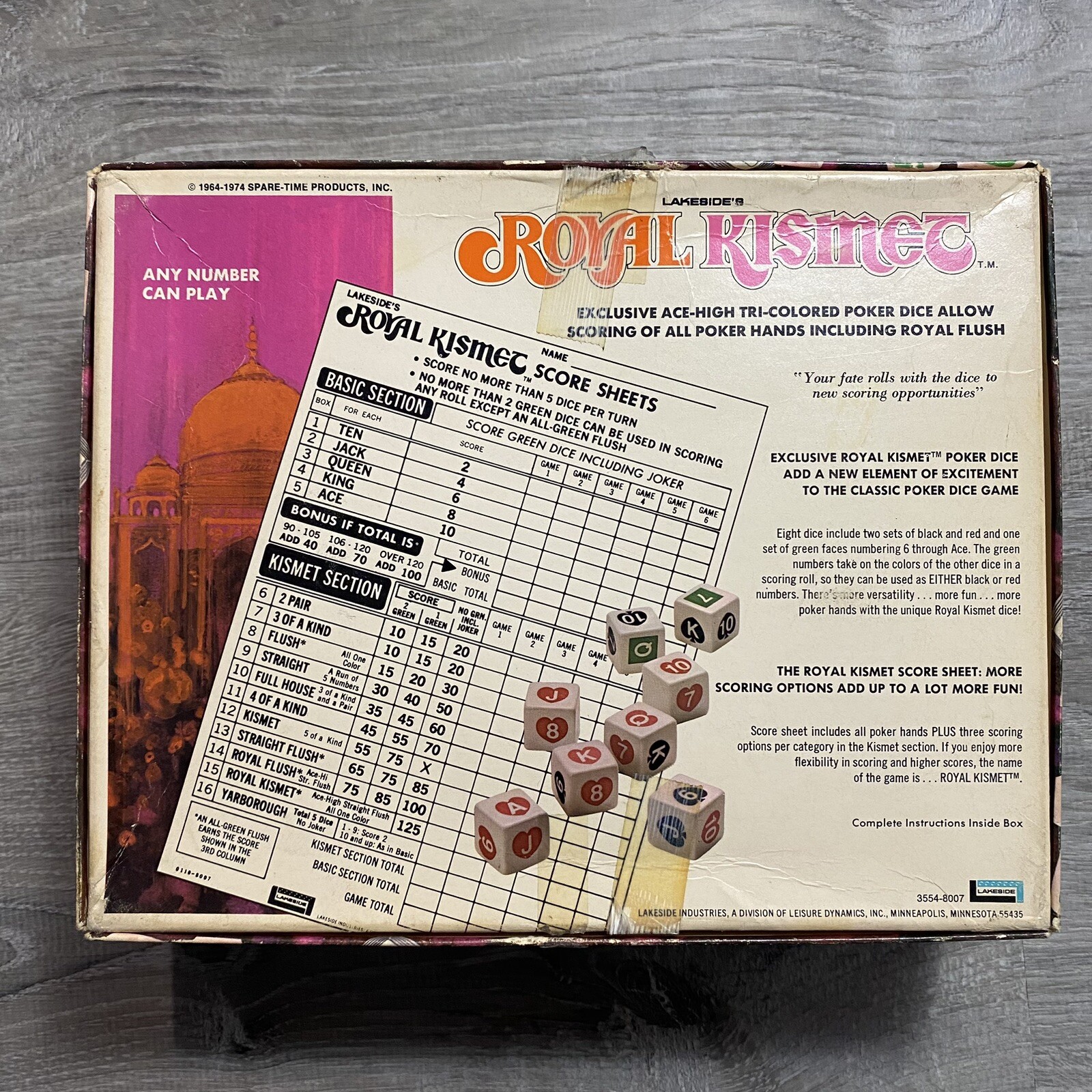 Vintage 1974 Lakeside’s Royal Kismet Poker Dice Family Game Complete *Read*