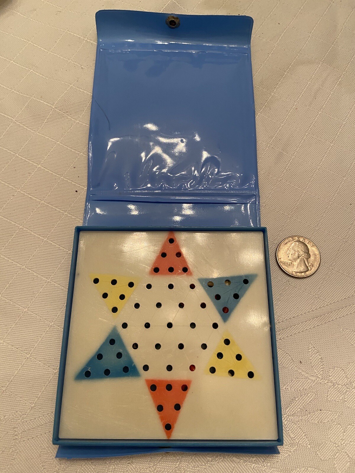 Vintage PENNSYLVANIA DUTCH LAND Plastic Traveling Chinese Checkers Set in Case