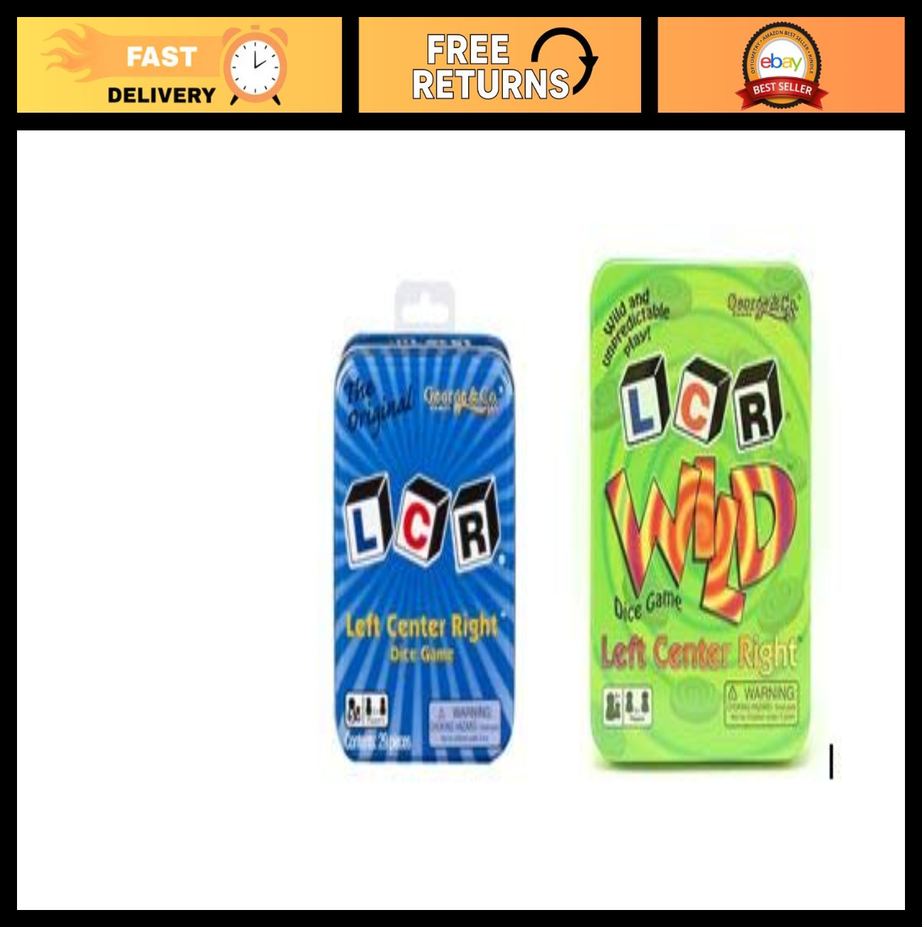 2 Pack LCR Dice Game – Original Blue Tin & Wild Green Tin – Fun Family Game