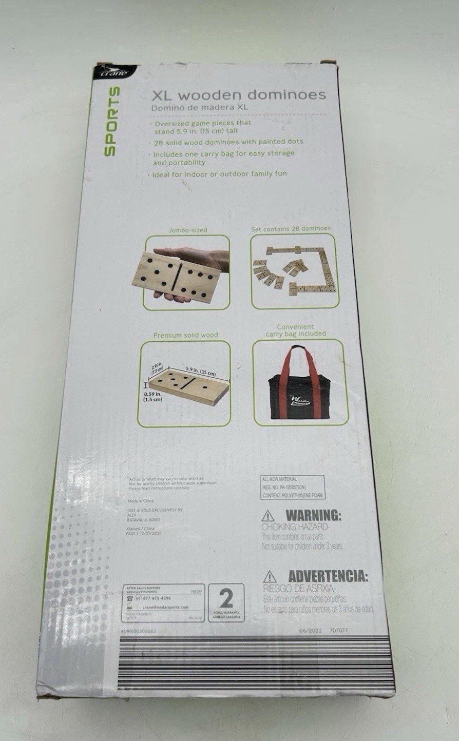 Crane XL Wooden Dominoes with Bonus Carry Bag – Brand New!!