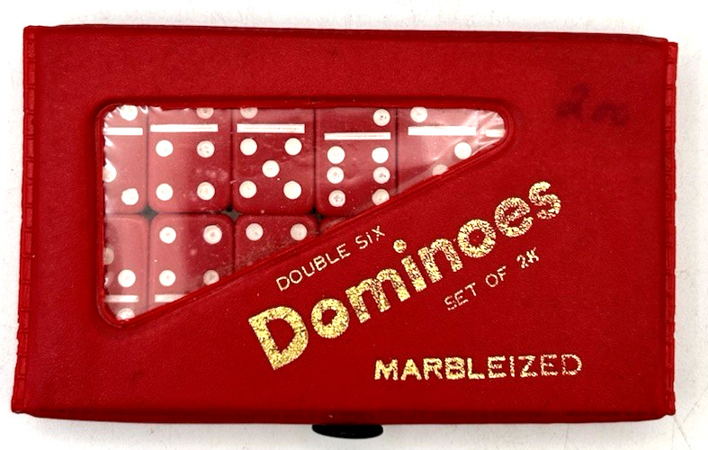 Vintage Red Double Six Dominoes Set 28 Pieces Vinyl Travel Case