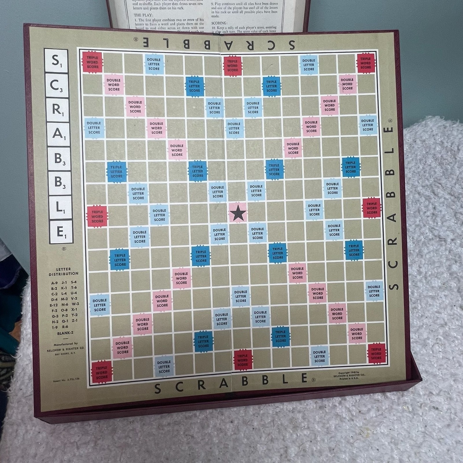VTG 1953 Scrabble Crossword Game Regular Edition Maroon Box Red Board ALL TILES