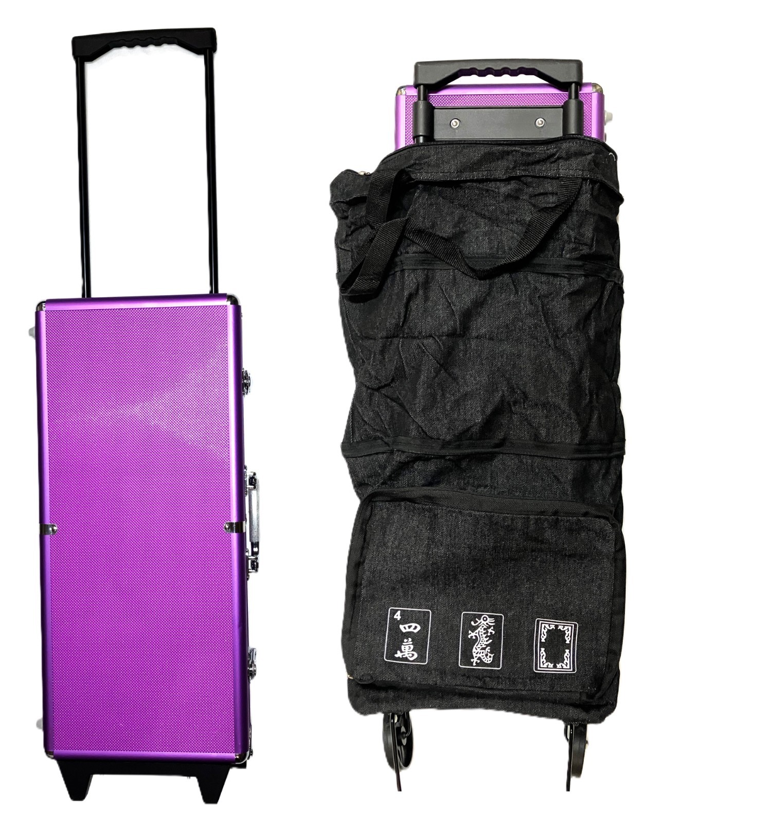 Mahjong Mahjongg EMPTY wheel Case 2 Trays for Tiles, Protective wheel Denim Bag