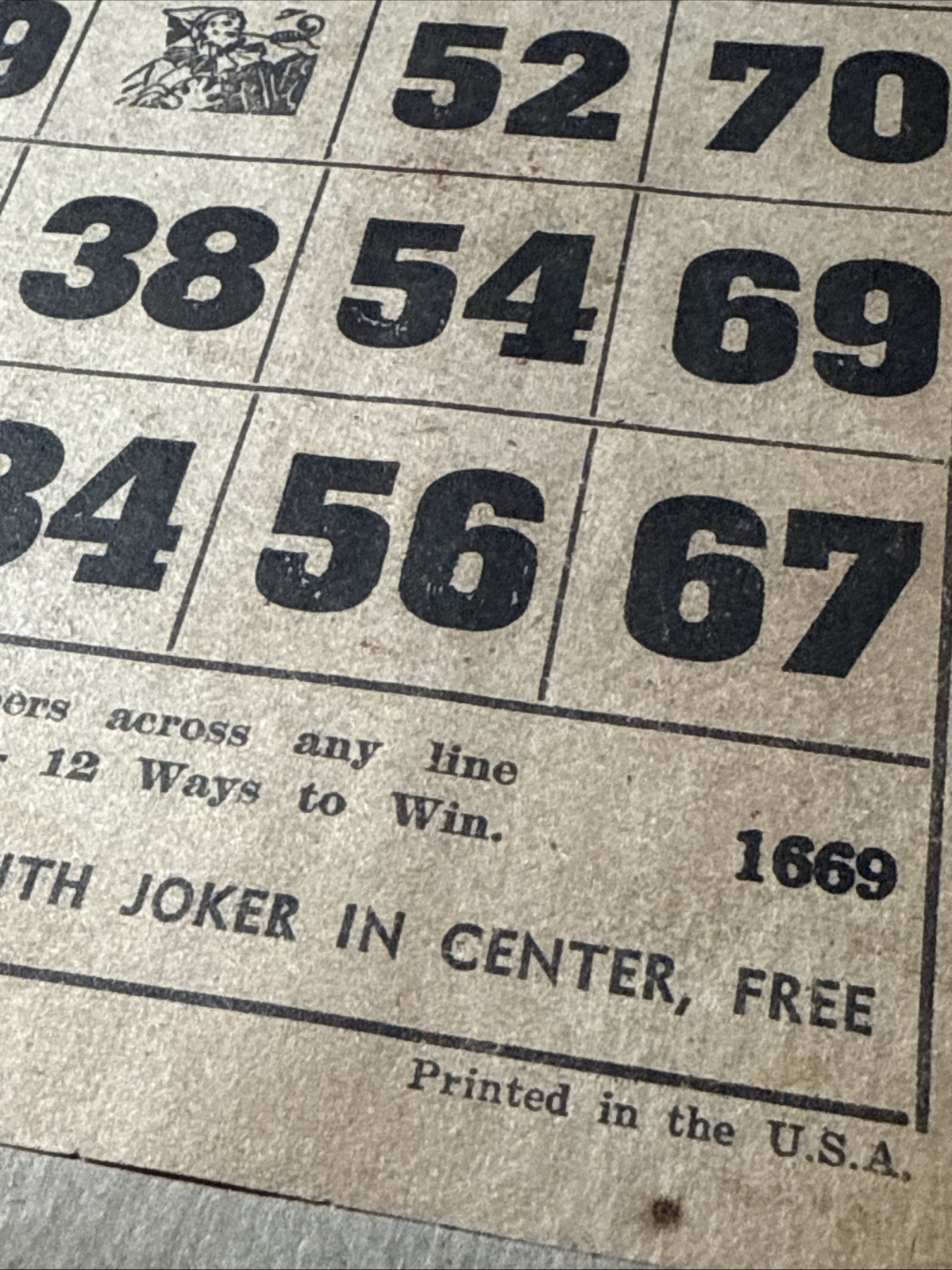 1930s Lg heavy Double BINGO Card Vtg Joker Center USA 12 Ways to Win