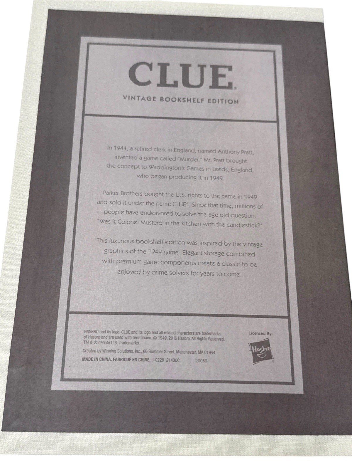 Clue Vintage Bookshelf Edition Board Game Parker Brothers WS Game Company