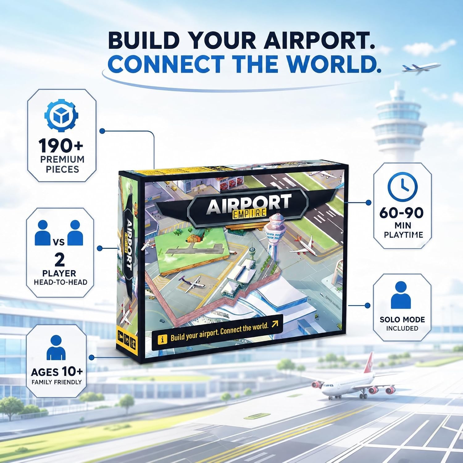 Airport Tycoon Strategy Board Game – 2 Player Economic Fun for Ages 10+ | 60-90