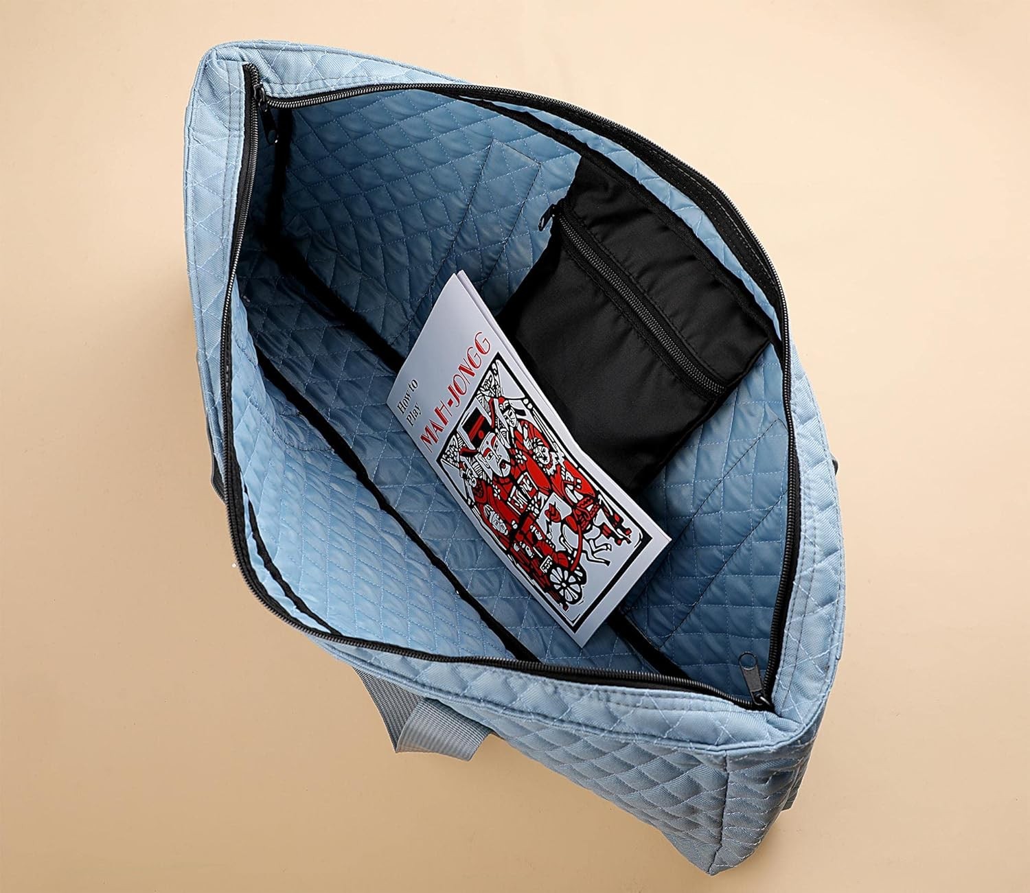 American Mahjong Game Set – Pearl Gray Quilted Soft Bag – 166 White Engraved Til