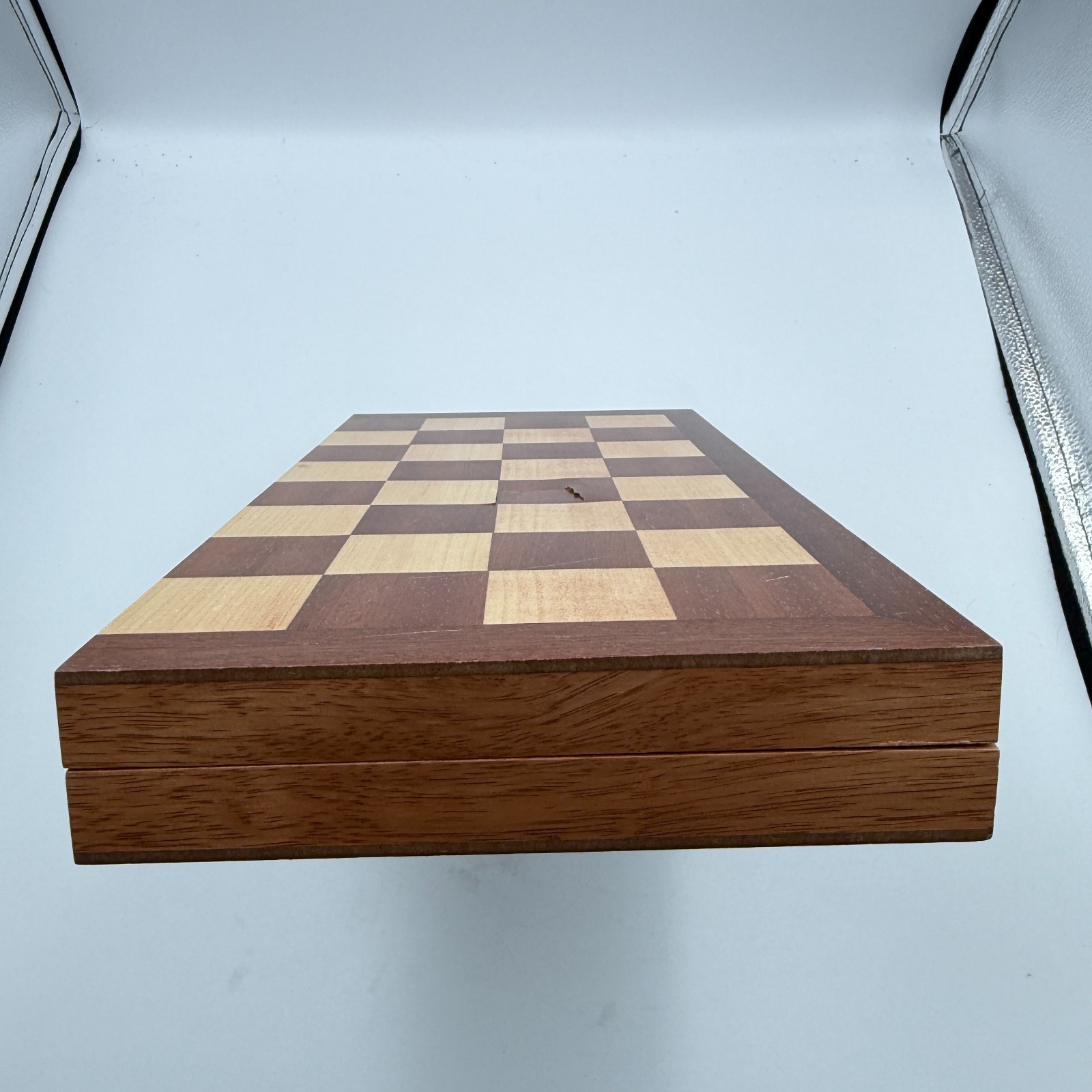 Wooden Folding Checkers Game Board Set w/ Wood Pieces & Storage Case 18″