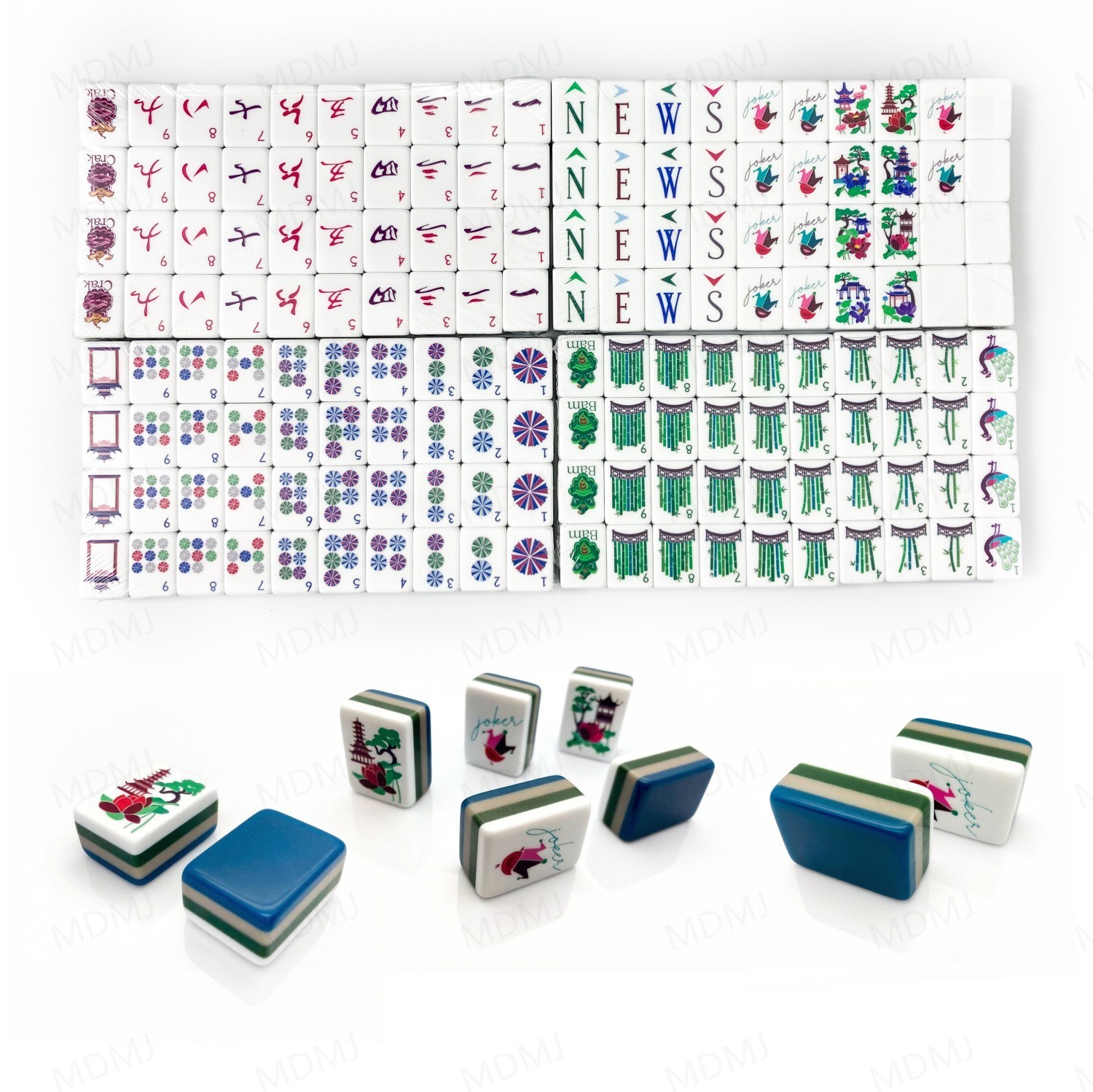 NEW! Vibrant Layered Mahjong Tiles – Full American Set 160Tiles-blue