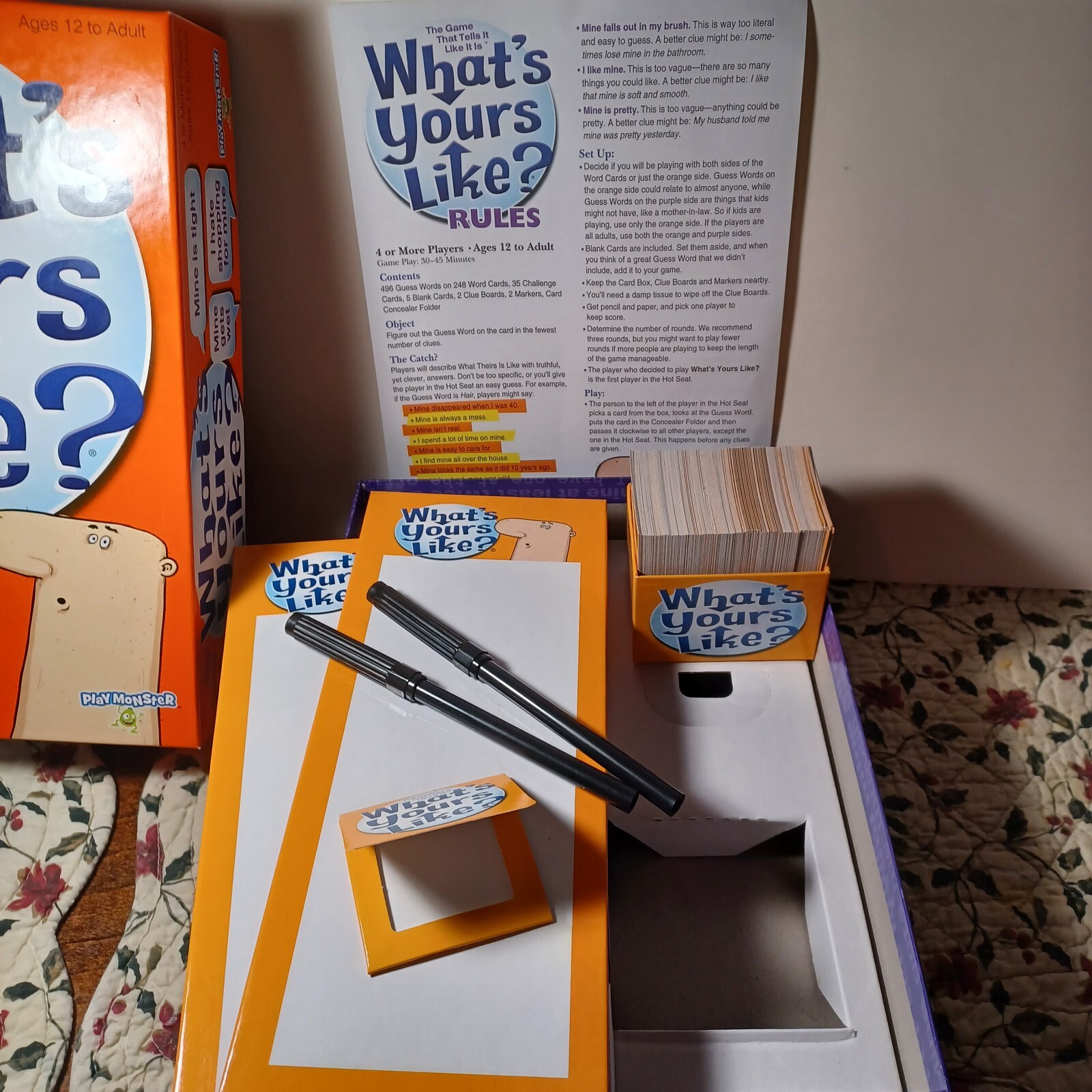 “What’s Yours Like?” Board Game. The Game that Tells it Like It Is. Ages 12 +