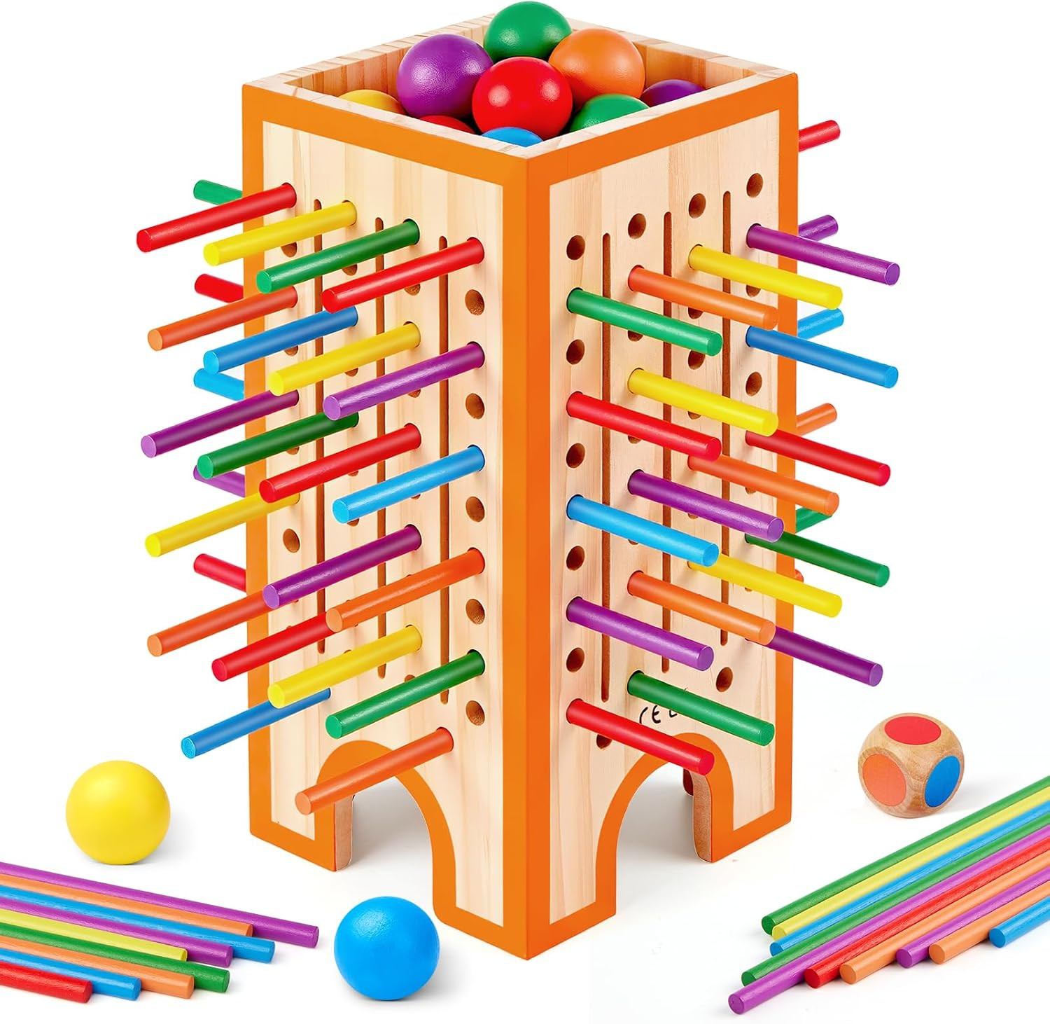 Montessori Board Game for Kids 4-6, 42 Colorful Wooden Sticks Dice Game with 12