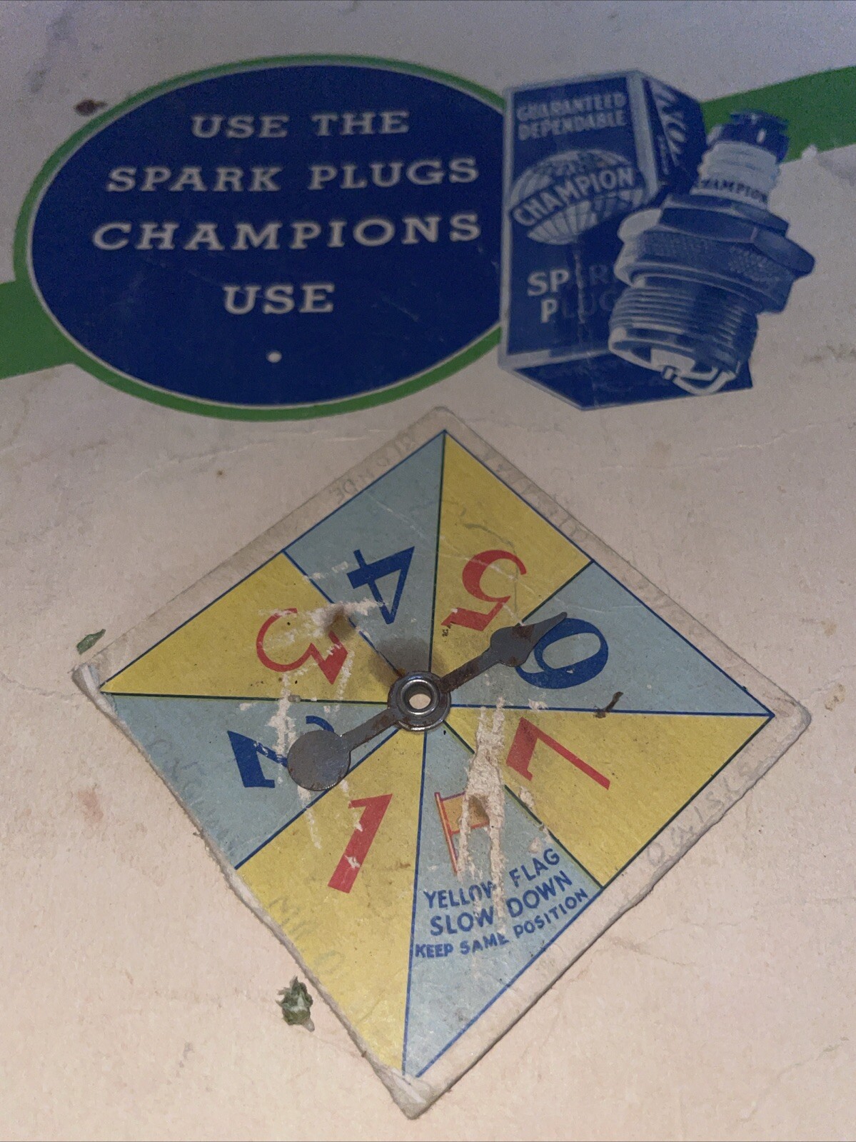Vintage 1934 Champion Spark Plugs Road Race Game Advertising Rare Spinner