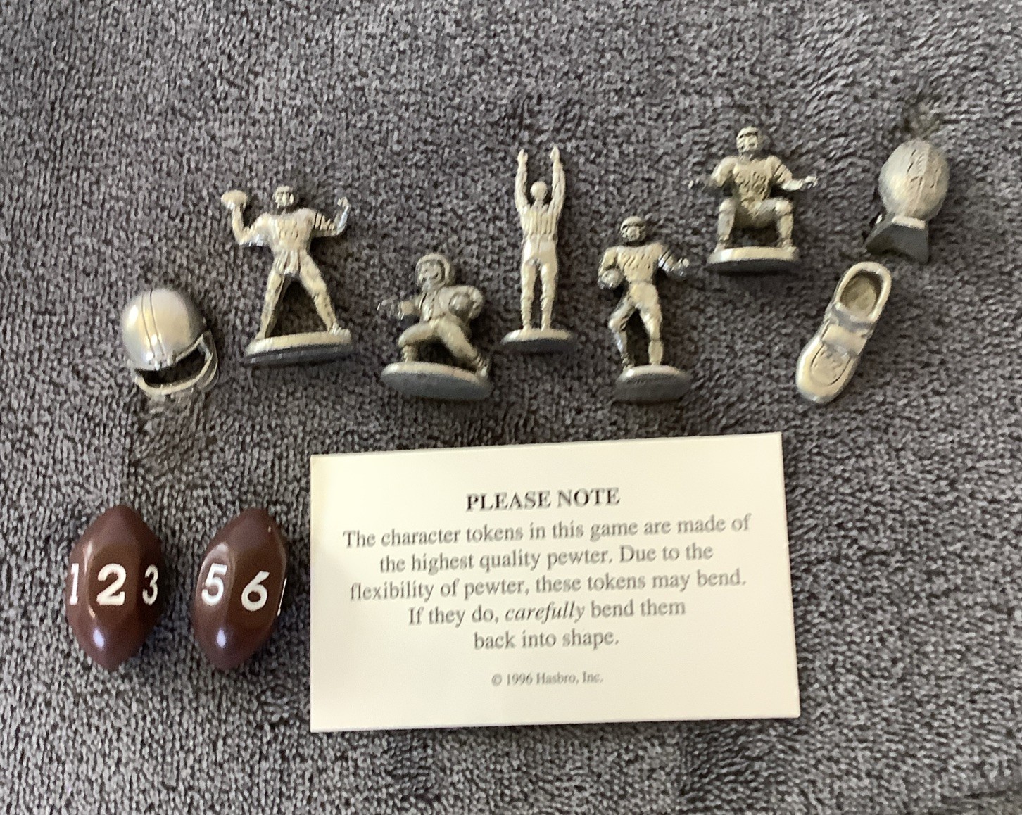 Vintage NFL Monopoly Lot of 8 Pewter Game Pieces 2 Football Shaped Dice Hasbro