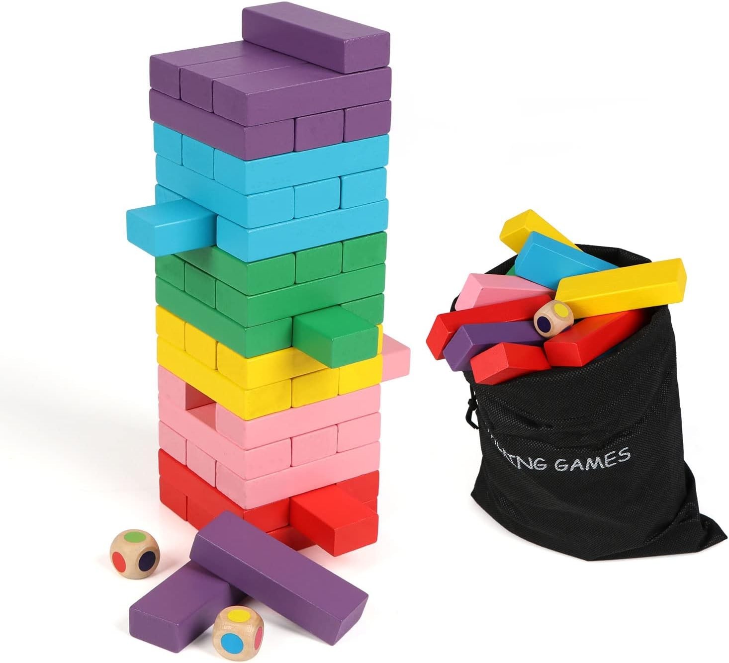 48PCS Colorful Wooden Stacking Blocks Game – Educational Fun for Kids & Families