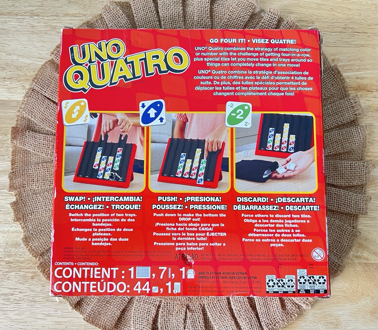Uno Quatro Game Family Gaming Party Game Board Games Toys Kid Age 7+ NEW