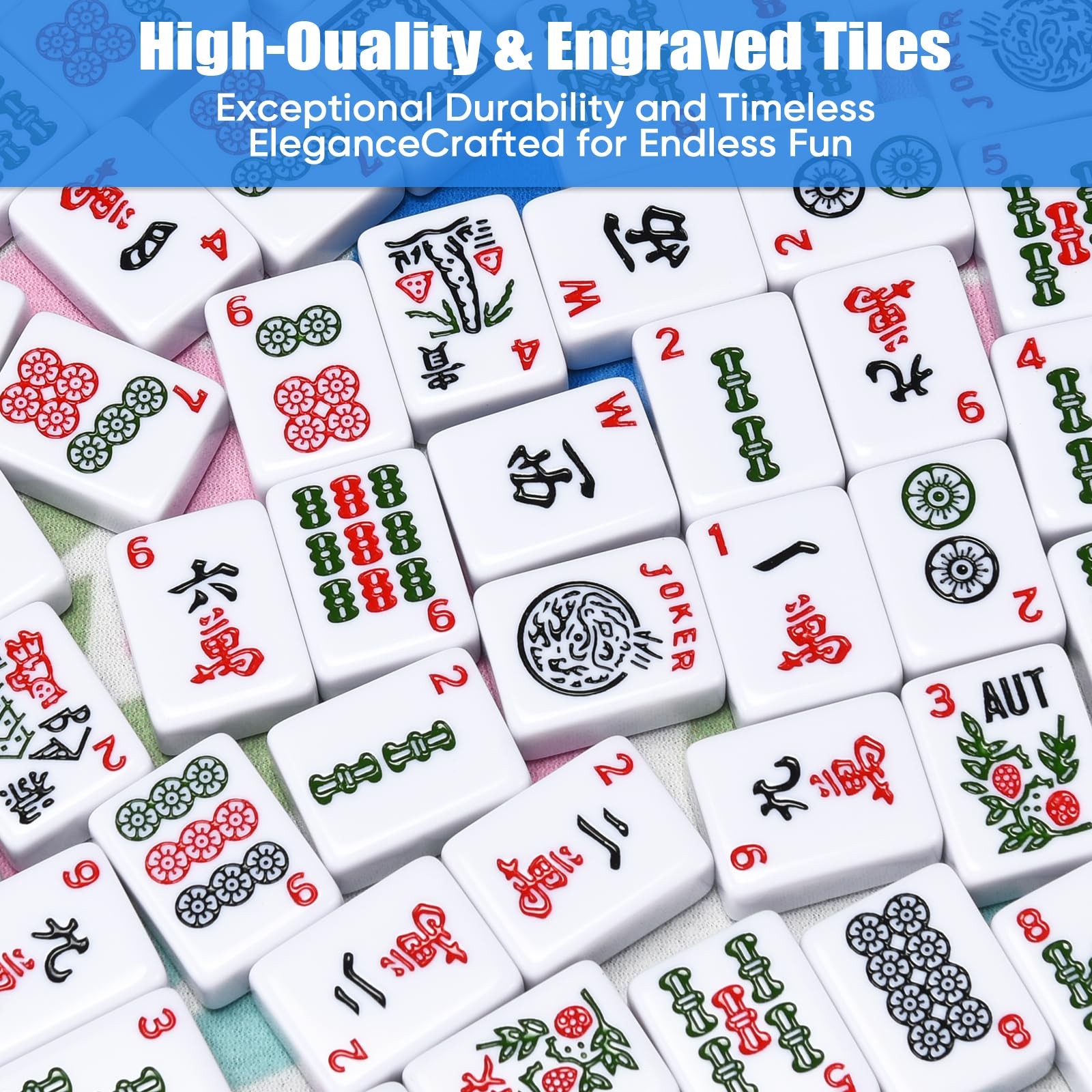 ADAH American Mahjong Set with 166 Tiles, 4 All-in-One Rack/Pushers, Premiu
