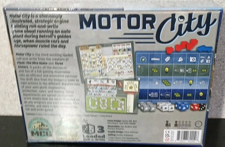 Motor City Board Game Detroit Auto Building Roll and Write 25th Century Games