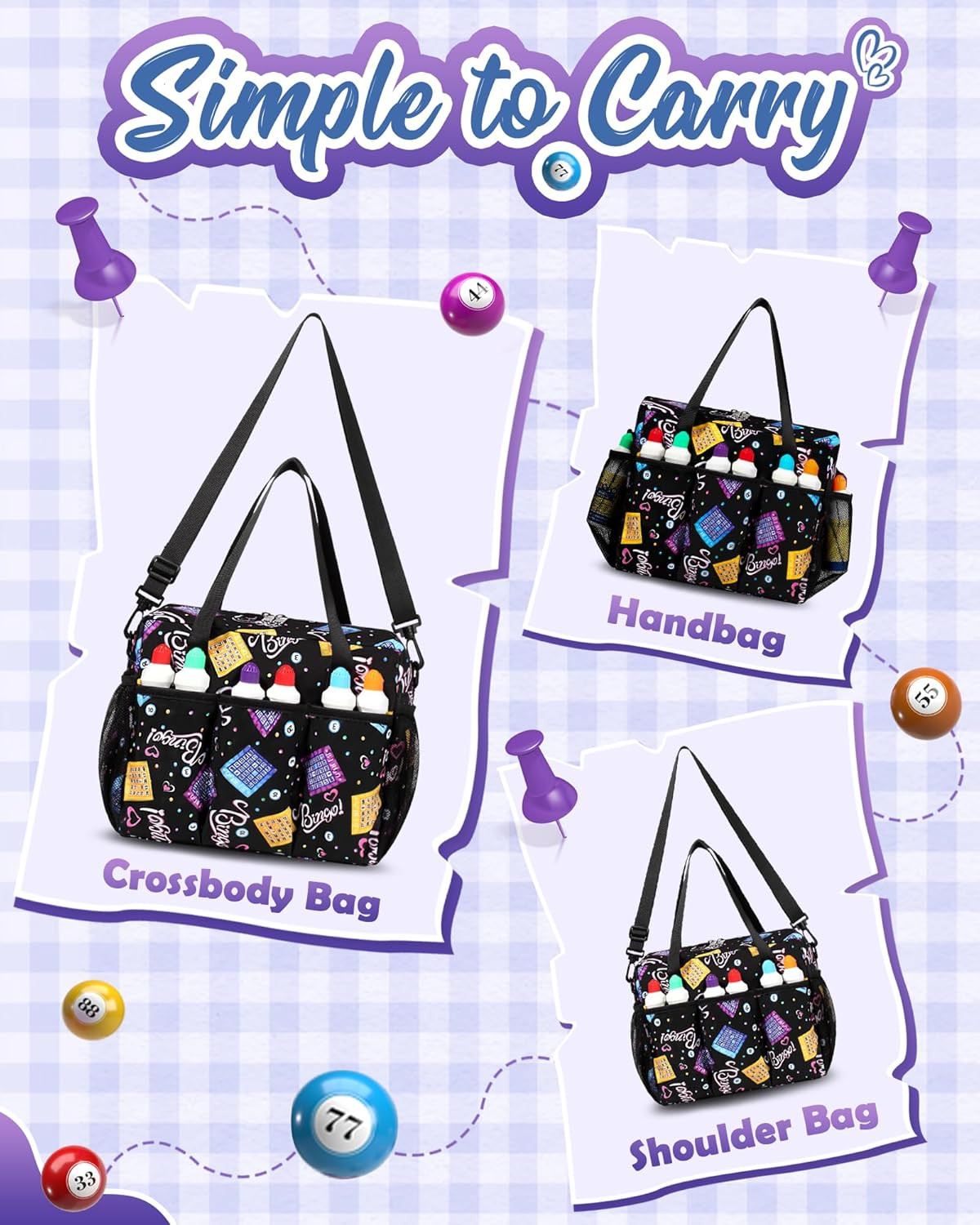 Bingo Bag with Pockets for Daubers Dabbers Dobbers Dotters Casino Bingo Game Acc