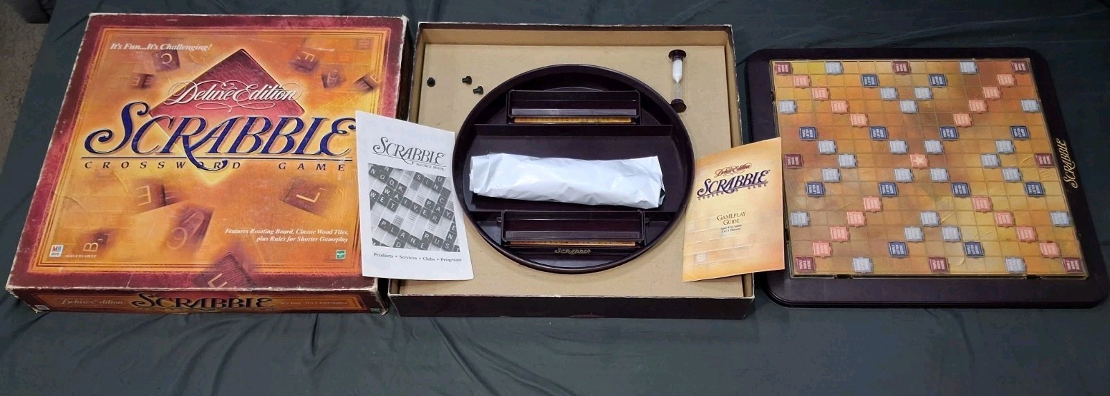 Scrabble Deluxe Edition Game 1999 Turntable NO SCORE SHEETS/BAGGIE (ALL LETTERS)
