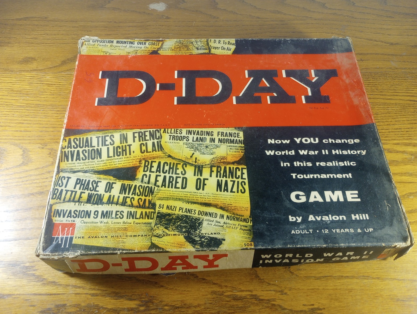 Vintage 1961 D-Day World War II Invasion Board Game #508 Avalon Hill WWII D Day