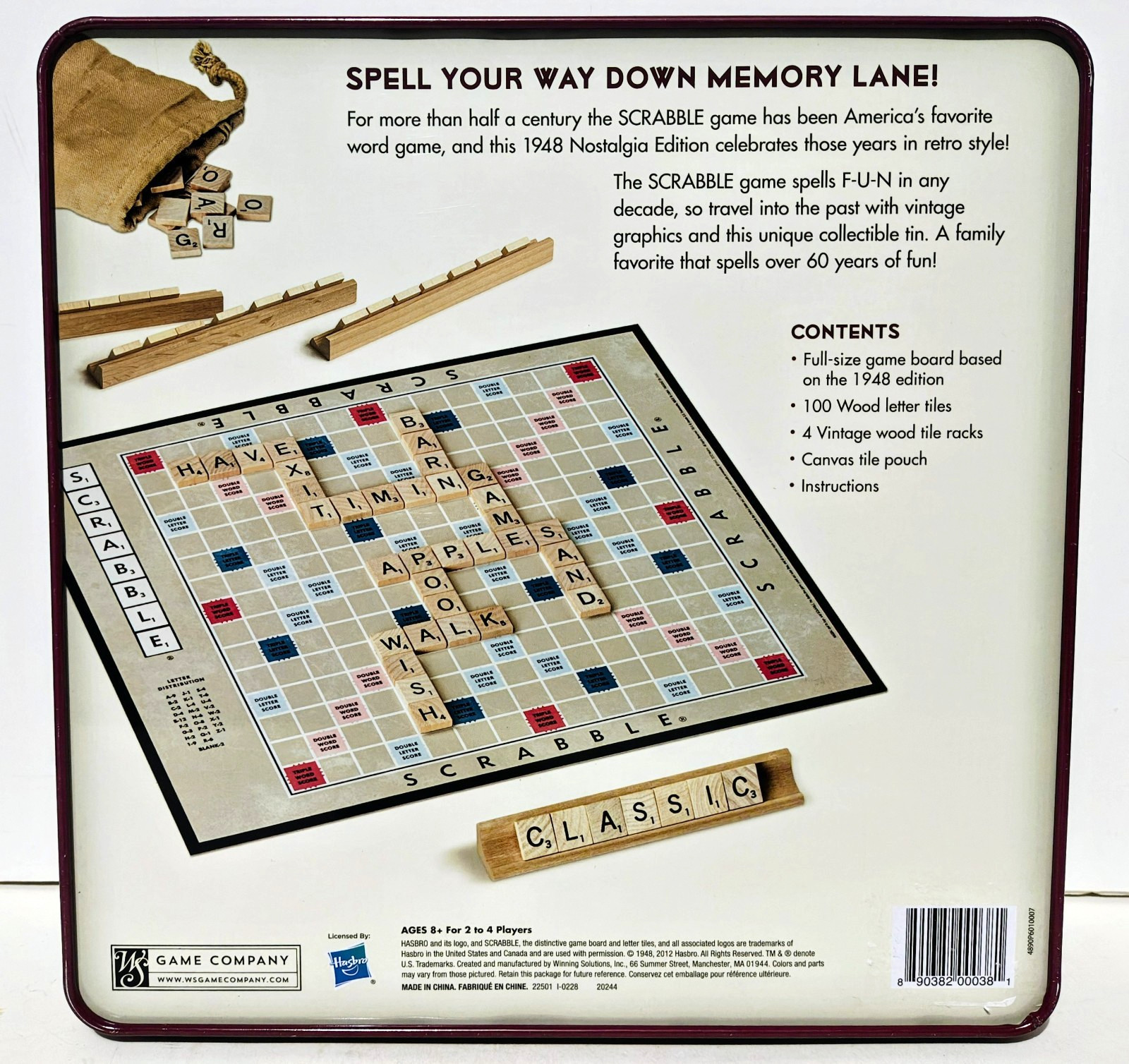 Scrabble – Nostalgia Edition – Hasbro Board Game – Collector’s Tin – Complete