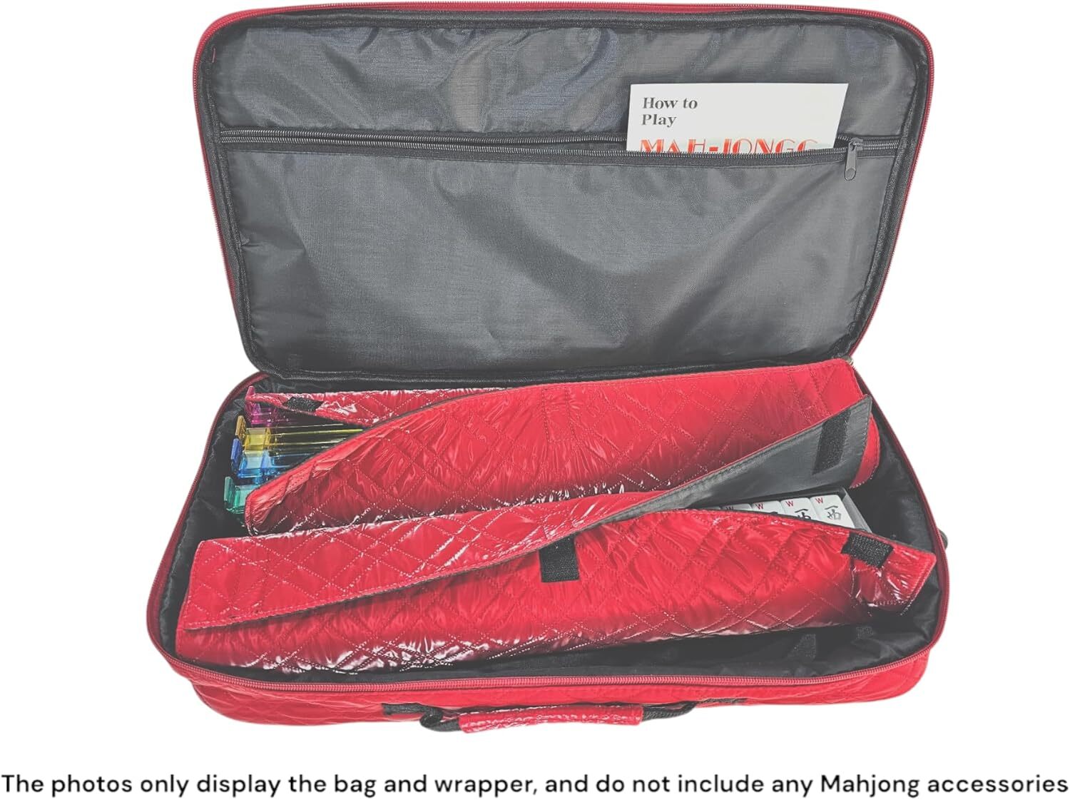 “Red”Quilted PU Leather Mahjong Carry Bag with Zippered Storage Pocket.