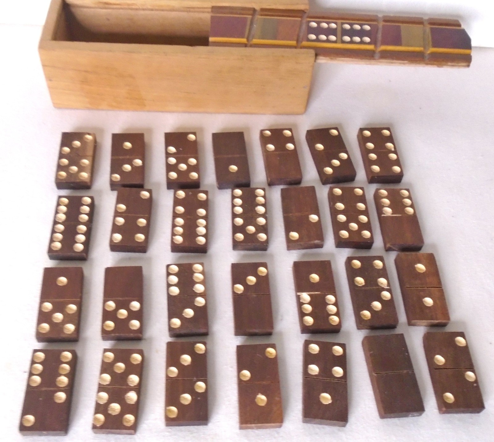 Handmade Wooden Mini Domino Set in Inlaid Wood Box, 28 Pieces
