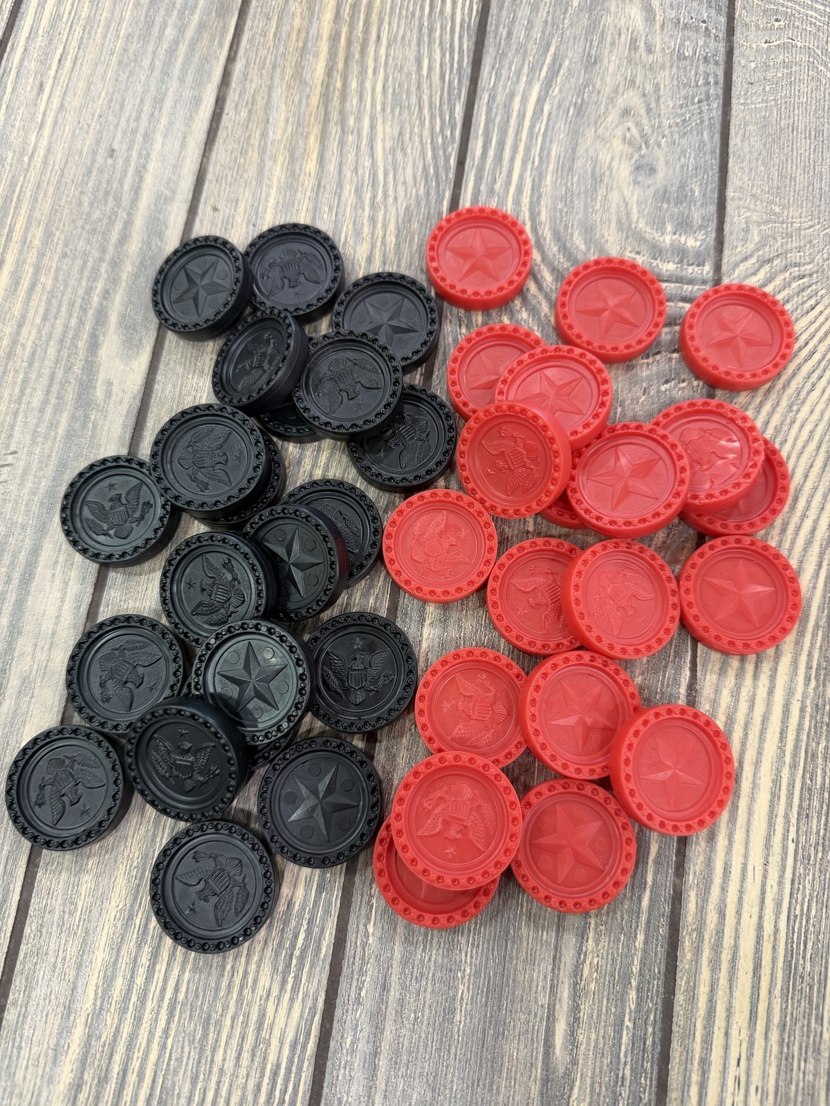 Vintage 1978 Connect Four Game Pieces Red & Black Patriotic Theme Chips Only