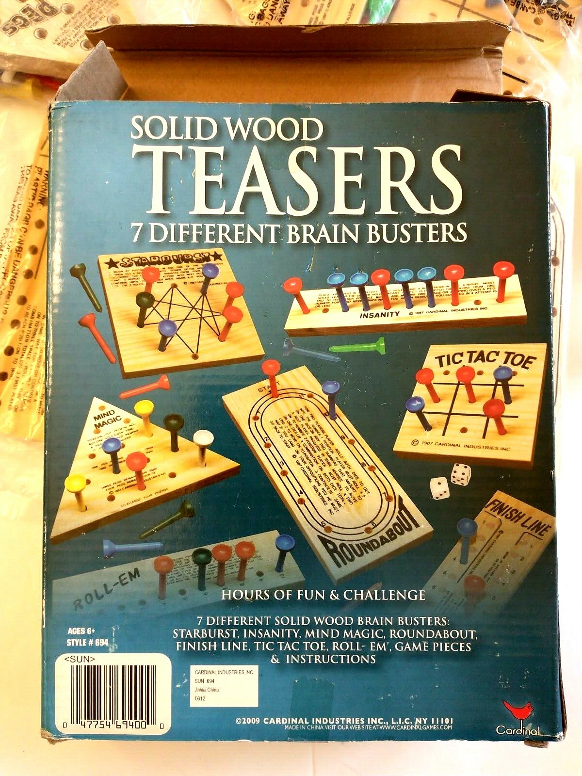 Cardinal Solid Wood Teasers Game 7 Different Brain Busters Games in Box