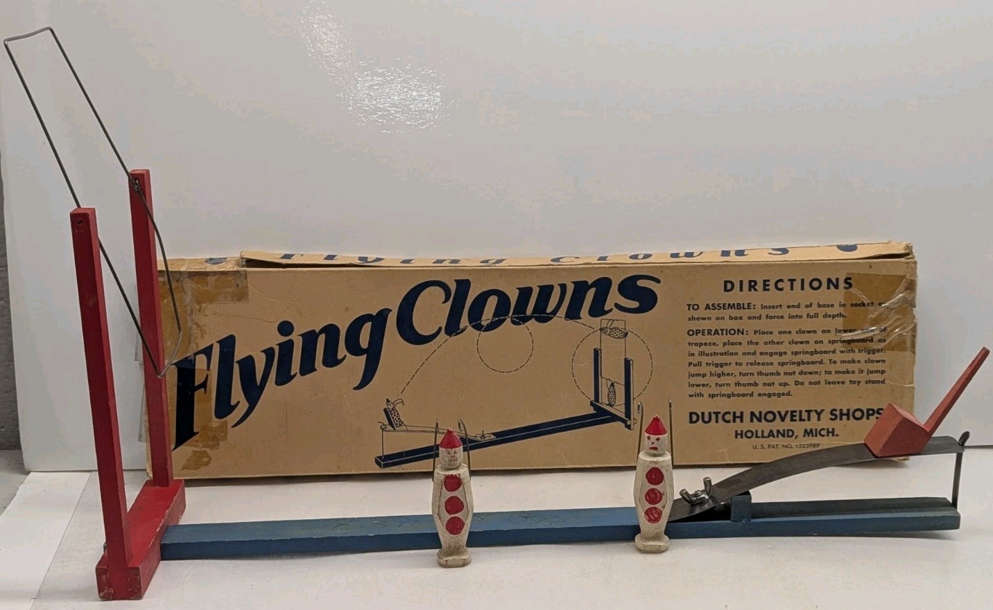 1920s Vintage Rare Flying Clowns Toy Dutch Novelty Wood Flip Game Pieces Circus