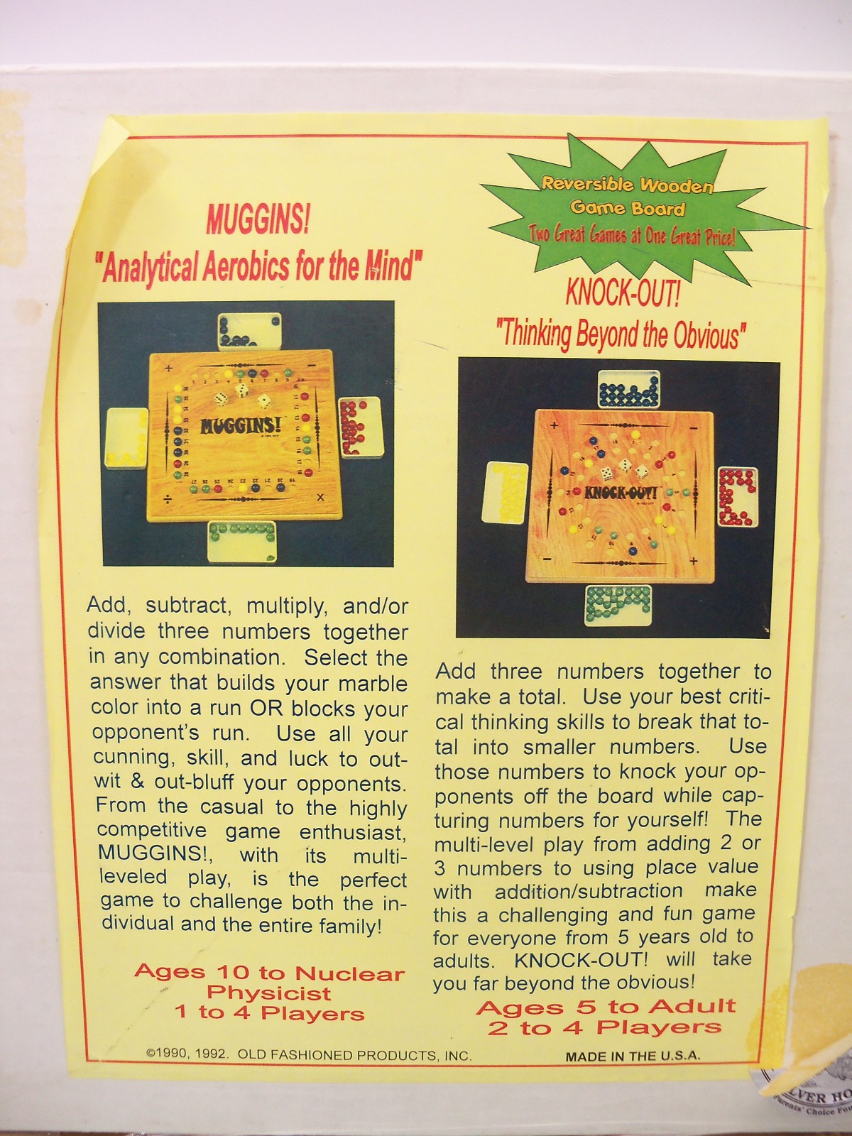 1992 Muggins & Knock-Out Reversible Wooden Mathmatical Board Games
