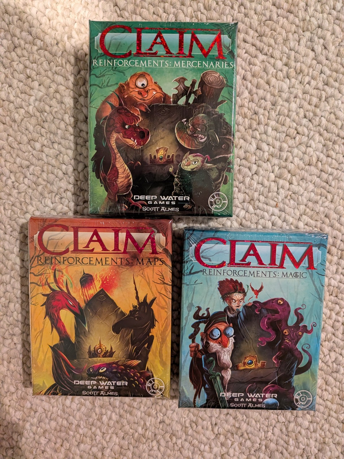 Claim: Reinforcements Card Game Expansion Lot; Maps, Magic, Mercenaries SEALED