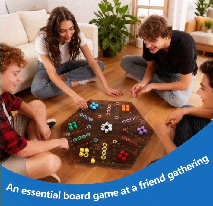 20″ Wood Wahoo Marble Board Game, 4-6 Players, 2-Sided, Rustic Brown