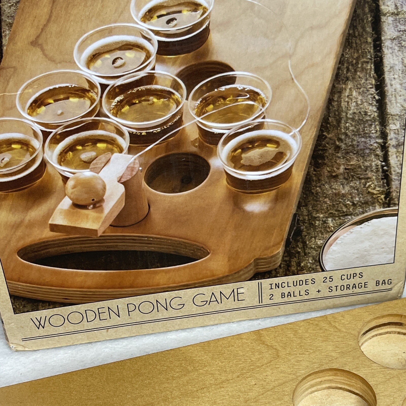 Studio Mercantile Wooden Pong Game Mini Beer Pong Party Set Adult Drinking Game