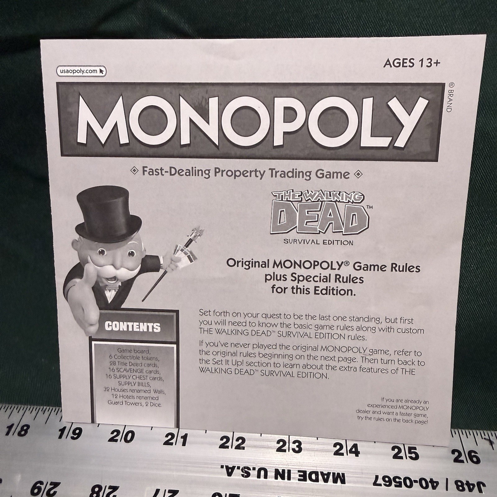 Monopoly The Walking Dead Survival Edition Board Game Complete USAopoly Zombie
