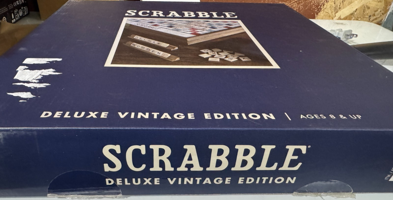 Scrabble Deluxe Classic Edition Wood Rotating Turntable Board Game Open Box