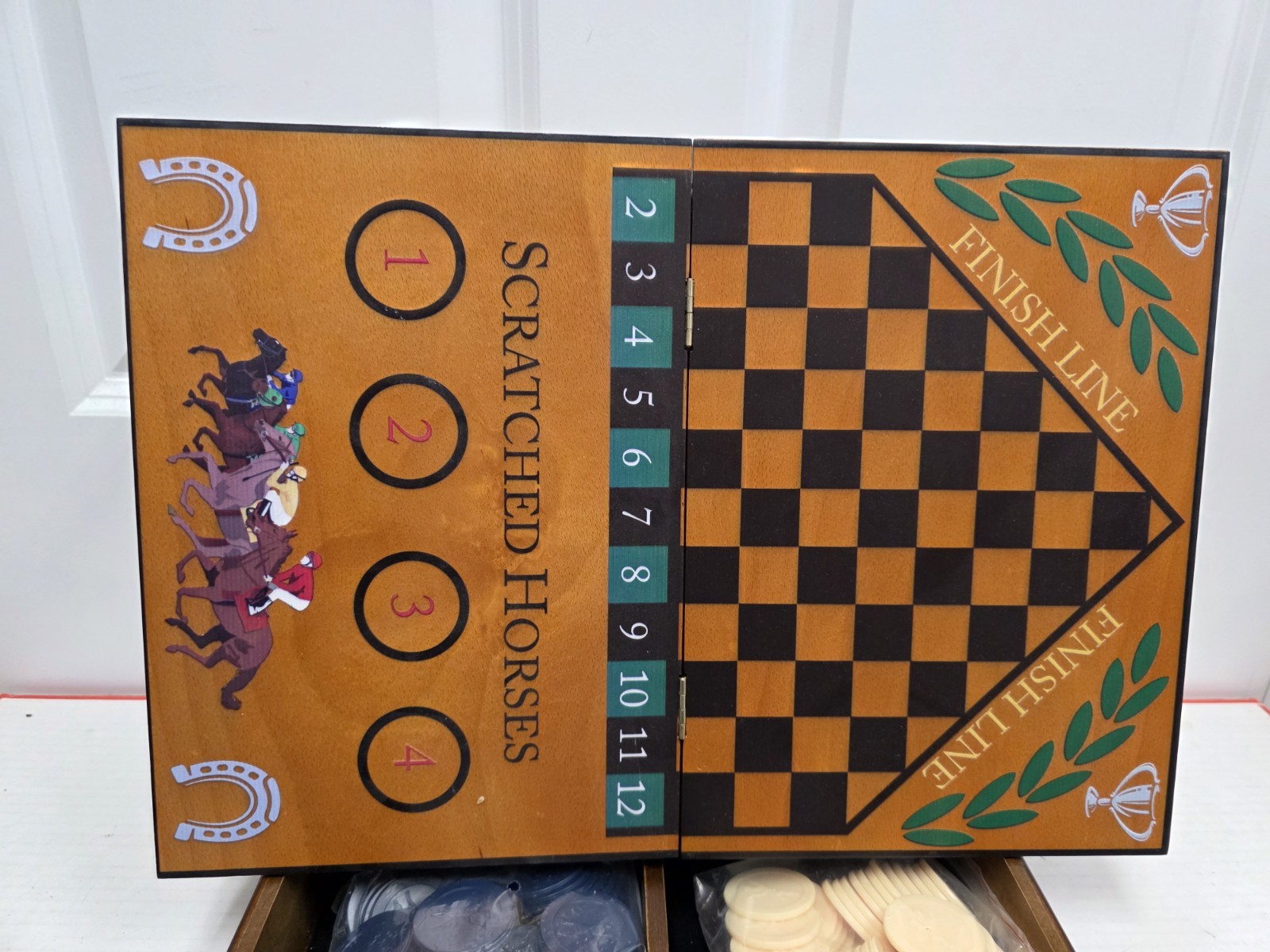 WE Games Grand National Horse Wood Race Game in a GORGEOUS Wooden Box – NICE!