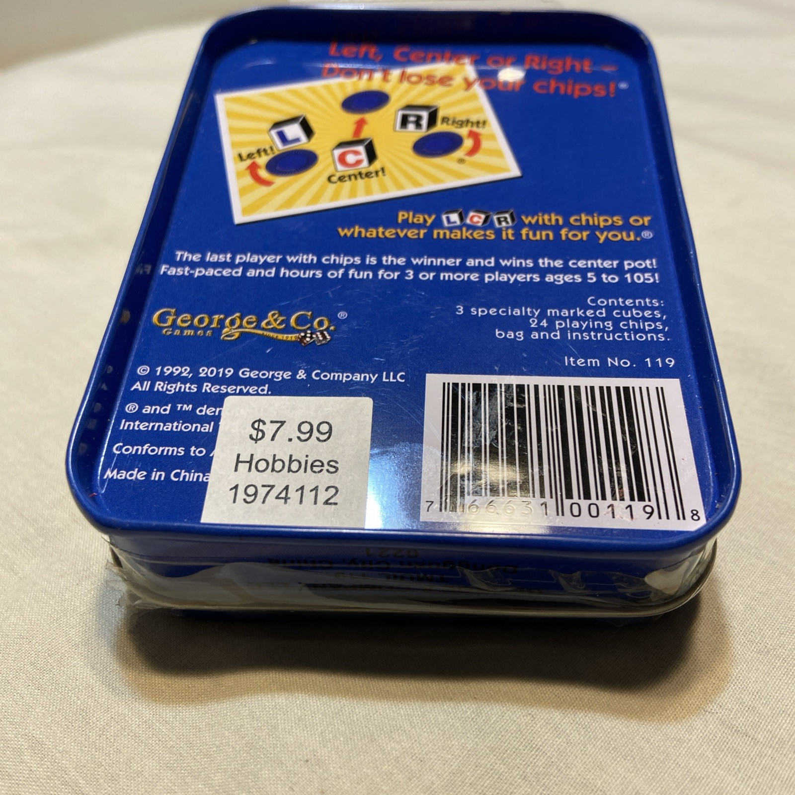 The Original LCR Left Center Right Dice Game Blue Tin George & Company SEALED